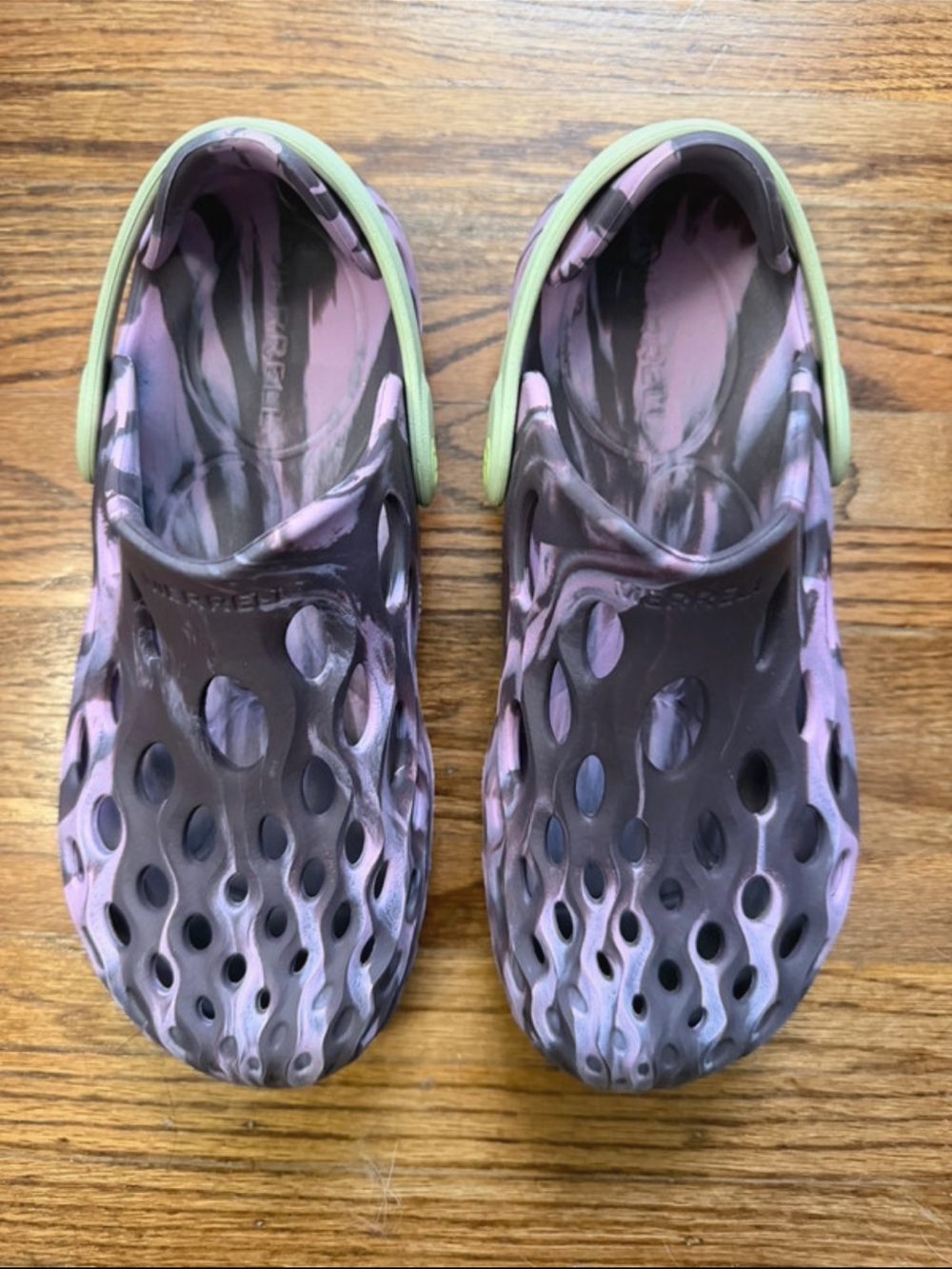 Womenâs Slip-On Foam Clogs in Purple with Green Strap